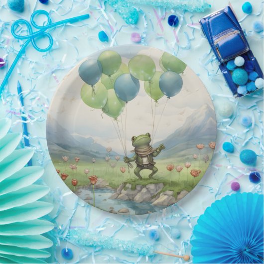 Frog Valley ballon en bloemen Papieren Bordje (Feest)