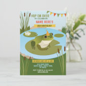 Frog verjaardagsfeestje hop op naar het feest! kaart (Staand voorkant)