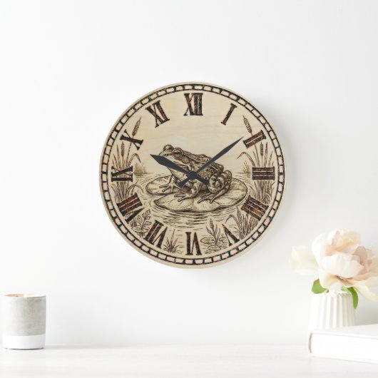 Frog Wall Clock | Wood-Burned Nature Style Grote Klok (Huis)