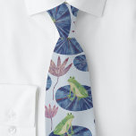 Frog Waterverf Blauw Stropdas<br><div class="desc">Mooie waterverf kikkers zitten op waterleliepads in een lichtblauwe vijver. Ideaal voor natuur-, dier- en amfibieliefhebbers. Originele kunst van Nic Squirrell.</div>