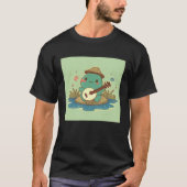 Frog wearing cute hat playing banjo in pond with b t-shirt (Voorkant)