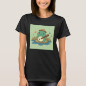 Frog wearing cute hat playing banjo in pond with b t-shirt (Voorkant)