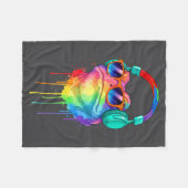 Frog Wearing Headphones And Sungles Edm Rave Desig Fleece Deken (Voorkant (Horizontaal))