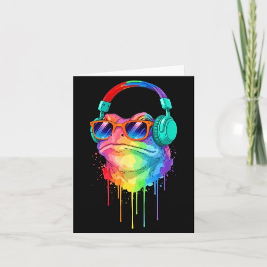 Frog Wearing Headphones And Sungles Edm Rave Desig Kaart (Voorkant)