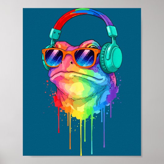 Frog Wearing Headphones And Sungles Edm Rave Desig Poster (Voorkant)