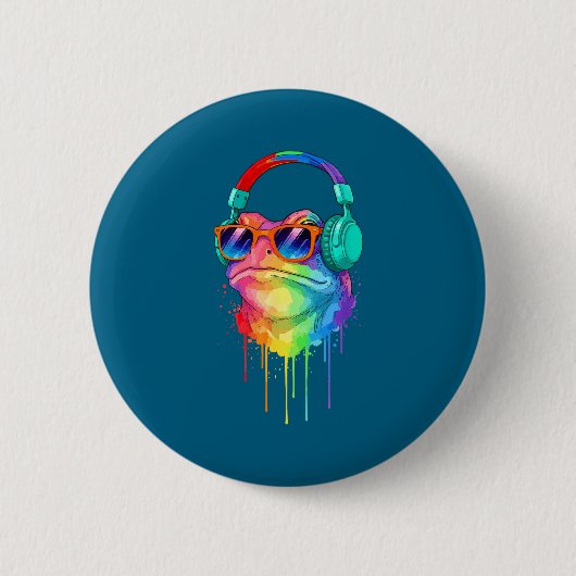 Frog Wearing Headphones And Sungles Edm Rave Desig Ronde Button 5,7 Cm (Voorkant)