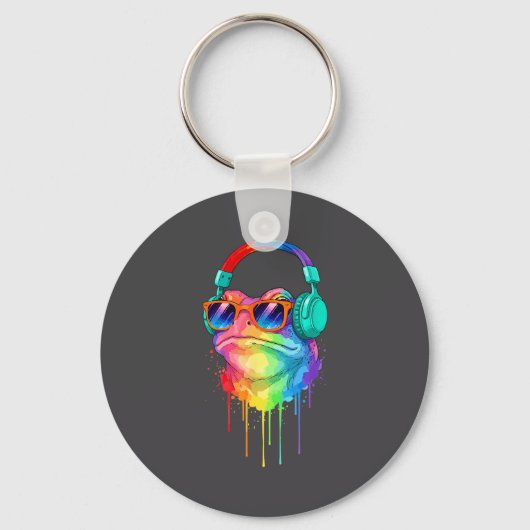 Frog Wearing Headphones And Sungles Edm Rave Desig Sleutelhanger (Voorkant)