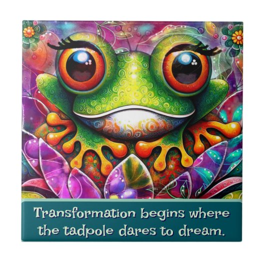 Frog Whimsical Abstract Art Floral Personalized Tegeltje (Voorkant)