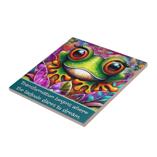 Frog Whimsical Abstract Art Floral Personalized Tegeltje (Zijkant)
