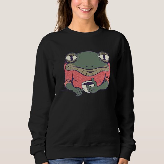 Frog with Coffee Cute Frogs Drink Coffee amphibian Trui (Voorkant)