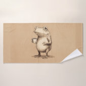 Frog with Coffee – Whimsical Vintage Animal Badhanddoek (Badhanddoek)