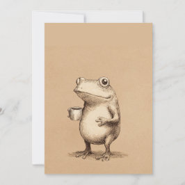 Frog with Coffee – Whimsical Vintage Animal Feestdagenkaart