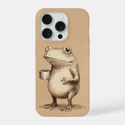 Frog with Coffee – Whimsical Vintage Animal iPhone Hoesje (Achterkant)