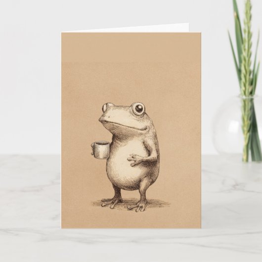 Frog with Coffee – Whimsical Vintage Animal Kaart (Voorkant)
