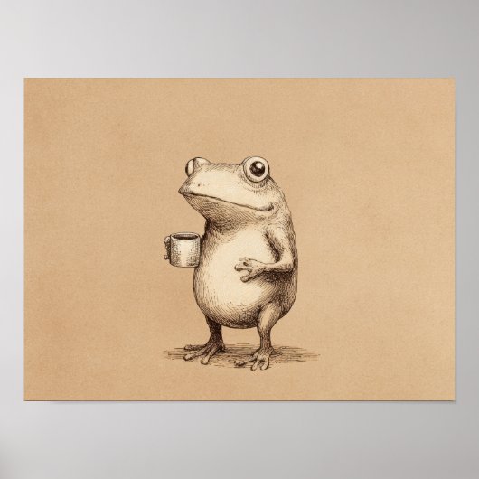 Frog with Coffee – Whimsical Vintage Animal Poster (Voorkant)