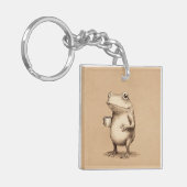 Frog with Coffee – Whimsical Vintage Animal Sleutelhanger (Voorkant Links)