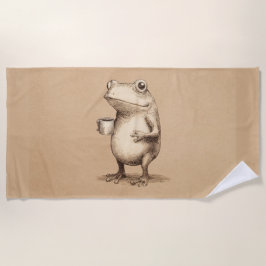 Frog with Coffee – Whimsical Vintage Animal Strandlaken