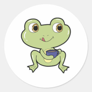 Frog with Cup Ronde Sticker