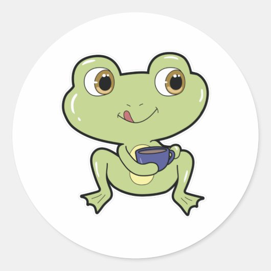 Frog with Cup Ronde Sticker (Voorkant)