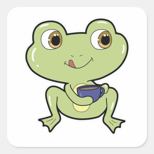 Frog with Cup Vierkante Sticker (Voorkant)