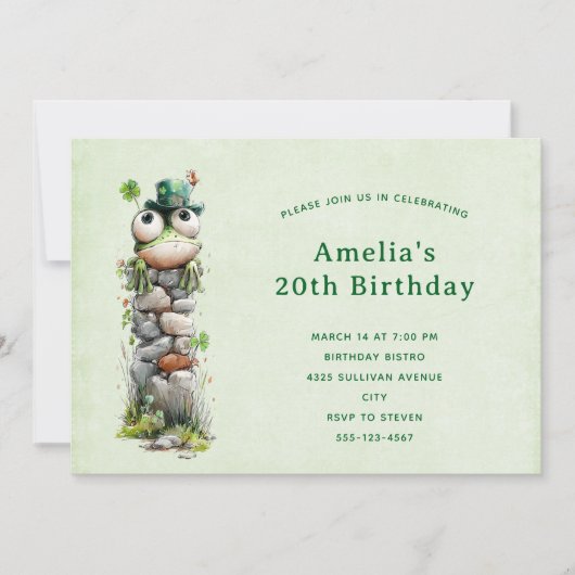 Frog with Green Hat and Shamrock Cute Birthday Kaart (Voorkant)