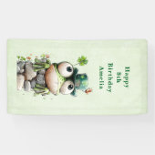 Frog with Green Hat and Shamrock Cute Birthday Spandoek (Horizontaal)