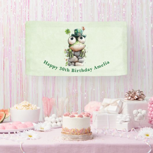 Frog with Green Hat and Shamrock Cute Birthday Spandoek (Feest)