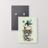 Frog with Green Hat and Shamrock Cute Button (Voorkant / Achterkant)