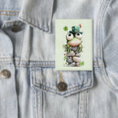 Frog with Green Hat and Shamrock Cute Button (Insitu)
