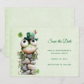 Frog with Green Hat and Shamrock Cute Save The Date (Voorkant / Achterkant)