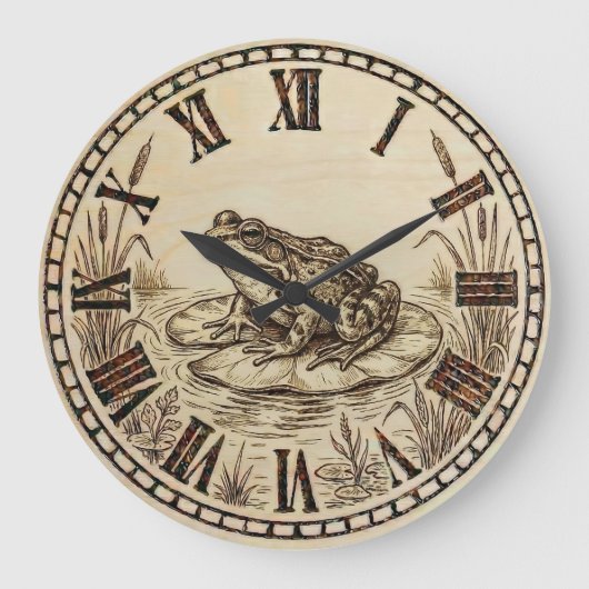 Frog Wooden Wall Clock Grote Klok (Voorkant)