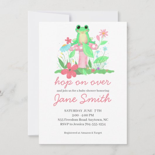 Froggie Fun Frog Baby Shower Uitnodiging Meisje (Voorkant)
