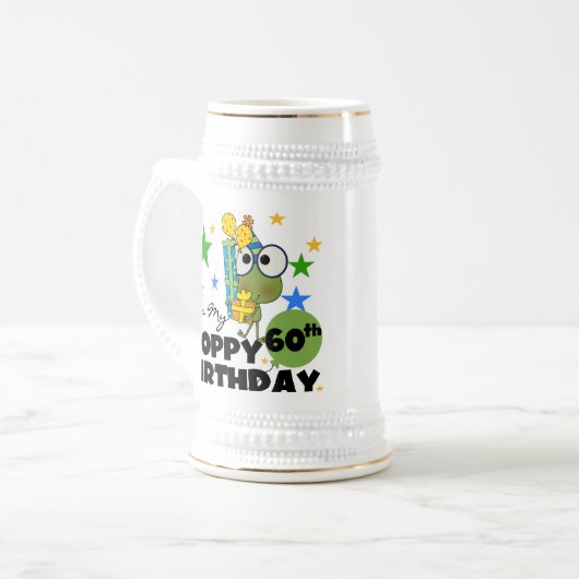 Froggie Hoppy 60th Birthday Bierpul (Voorkant links)