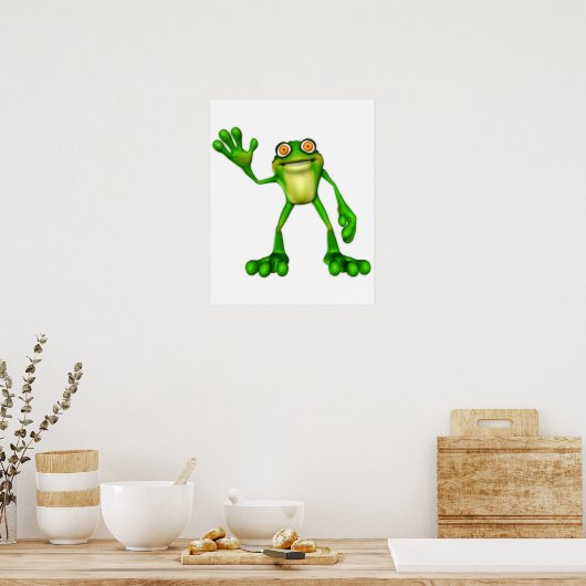 Froggie the Cute Cartoon Waving Frog Poster (Keuken)