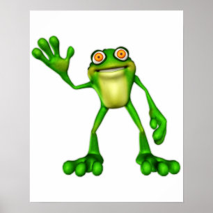 Froggie the Cute Cartoon Waving Frog Poster