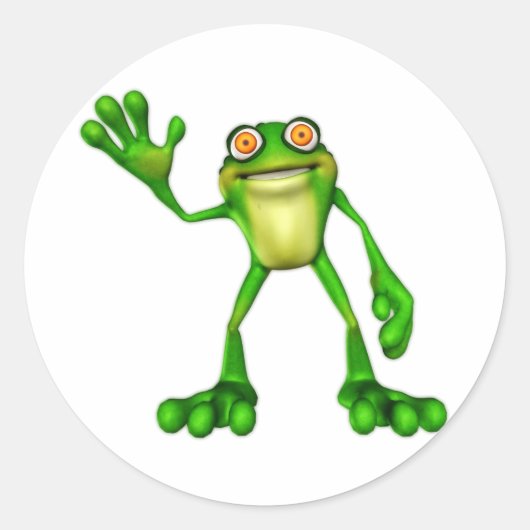 Froggie the Cute Cartoon Waving Frog Ronde Sticker (Voorkant)