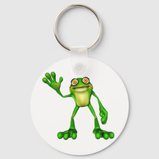 Froggie the Cute Cartoon Waving Frog Sleutelhanger (Voorkant)