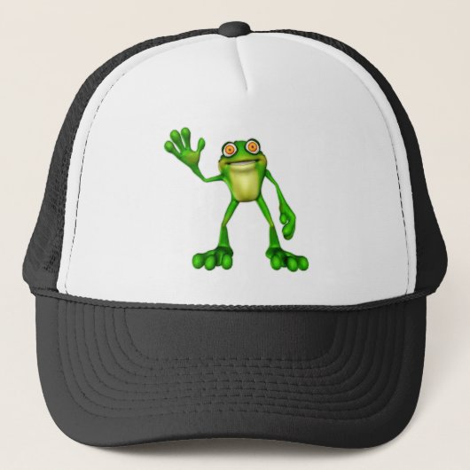 Froggie the Cute Cartoon Waving Frog Trucker Pet (Voorkant)