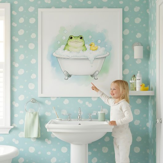 Froggy Bath Time Fun Kids Bathroom Wall Art Poster