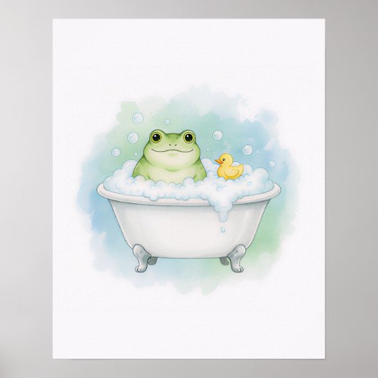 Froggy Bath Time Fun Kids Bathroom Wall Art Poster (Voorkant)