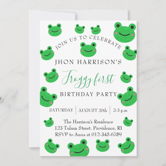 Froggy First Birthday Party Croaking Amphibian Kaart (Voorkant)