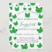 Froggy First Birthday Party Croaking Amphibian Kaart (Voorkant / Achterkant)