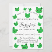 Froggy First Birthday Party Green Frog Kaart (Voorkant)