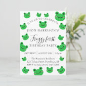 Froggy First Birthday Party Green Frog Kaart (Staand voorkant)