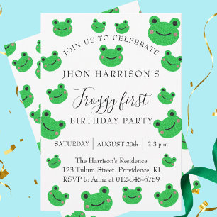 Froggy First Birthday Party Green Frog Kaart