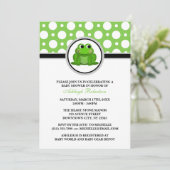 Froggy Green Polka Dot Baby Shower Invitations Kaart (Staand voorkant)