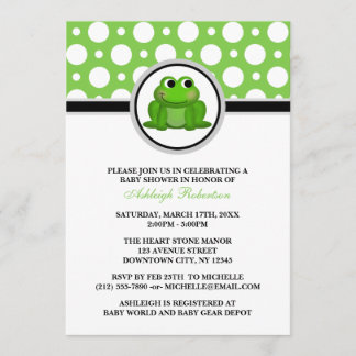 Froggy Green Polka Dot Baby Shower Invitations Kaart