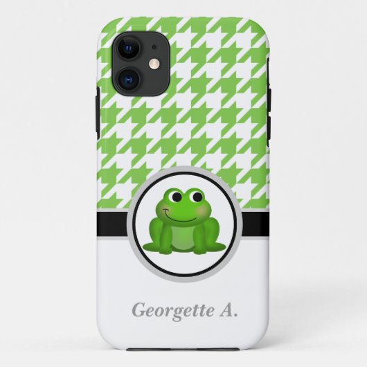 Froggy Green & White Houndstooth iPhone 5 Hoesje (Achterkant)