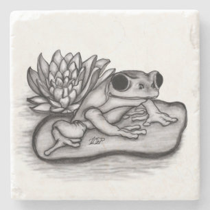 Froggy met Lotus Flower Stenen Onderzetter