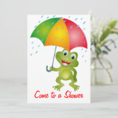 Froggy met Rain Umbrella Shower Invitation Kaart (Staand voorkant)